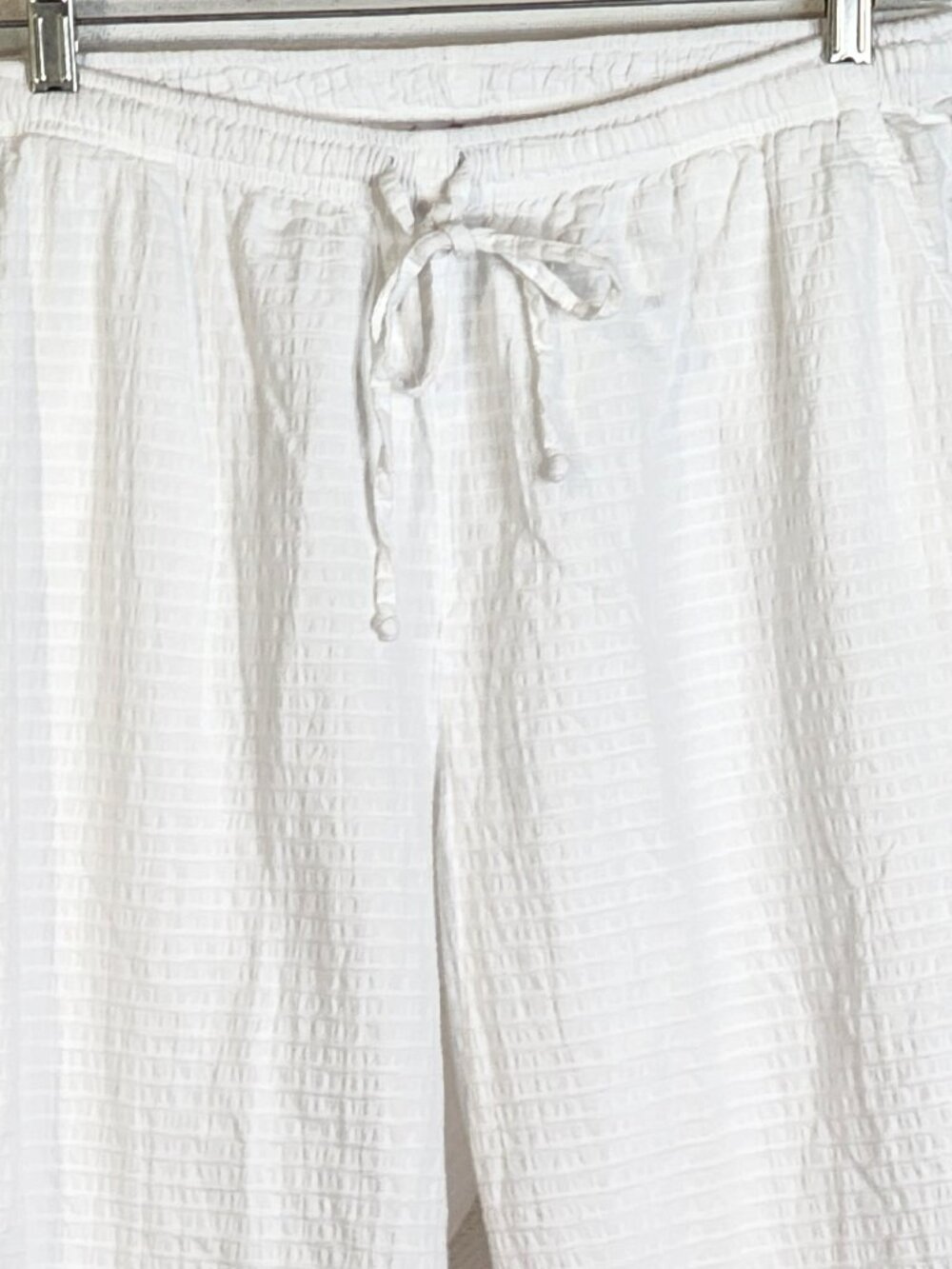 Focus Casual White Preshrunk Cotton Seersucker Drawstring Elastic Waist Pants XL - Picture 3 of 16